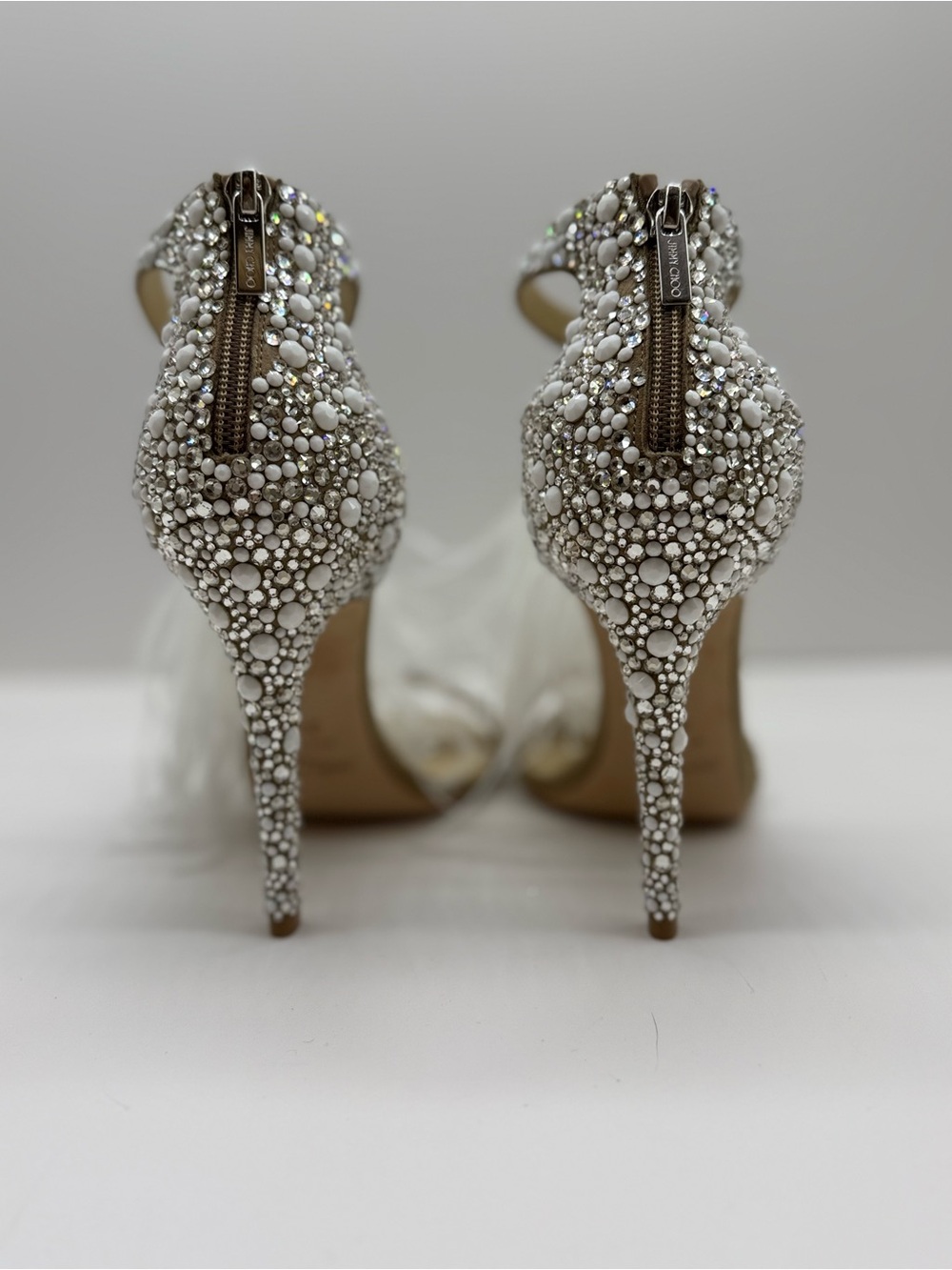 NWT Jimmy Choo Viola 110 Crystal & Ostrich Feather Heels  Size 37.5